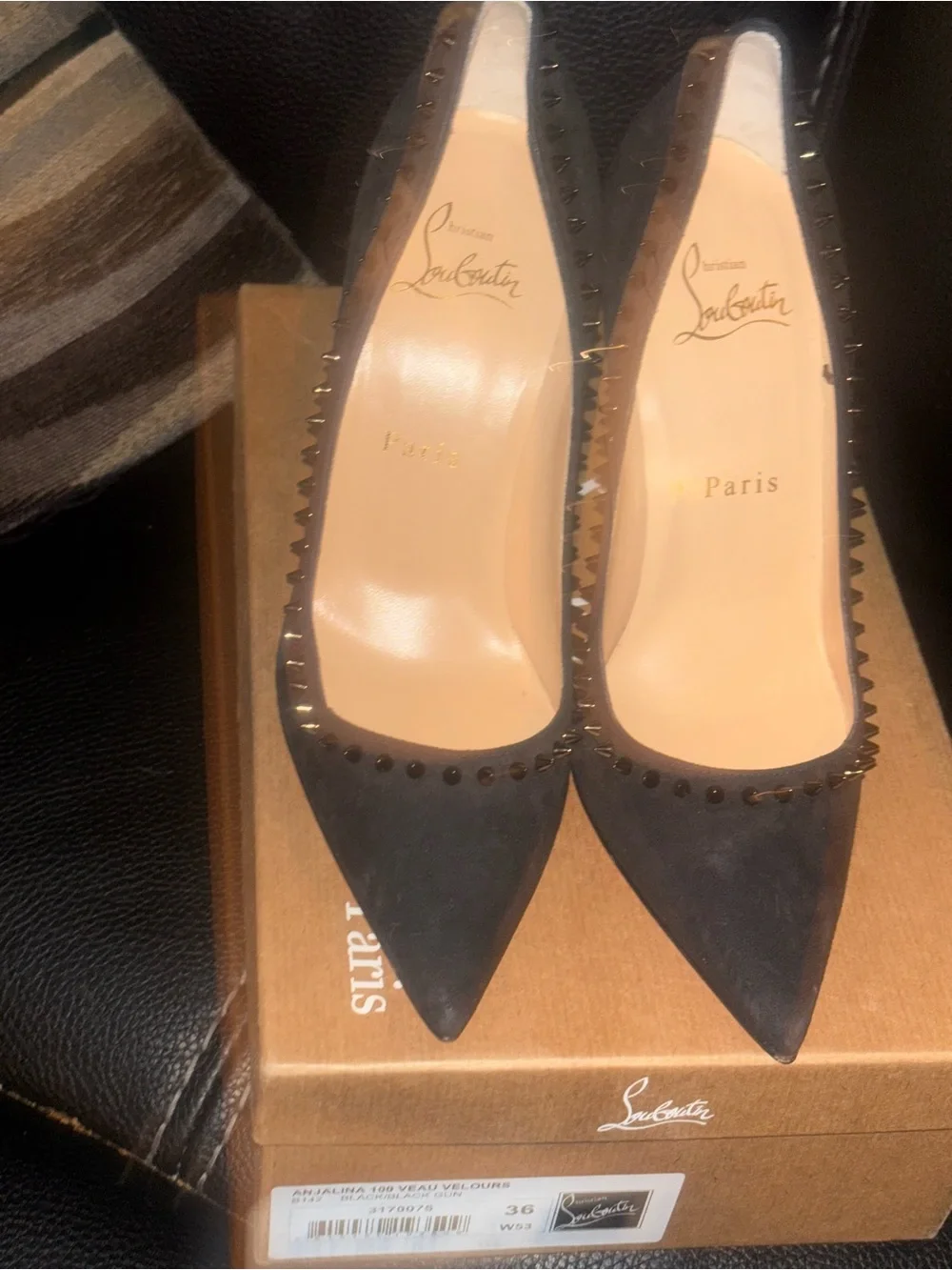 Christian Louboutin Black Studded Pointed-Toe Pumps